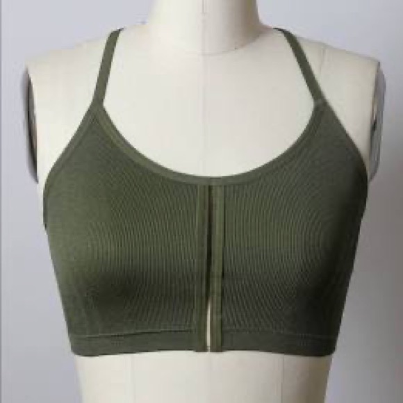 Army Green Seamless Longline Pullover Bralette - Picture 2 of 3